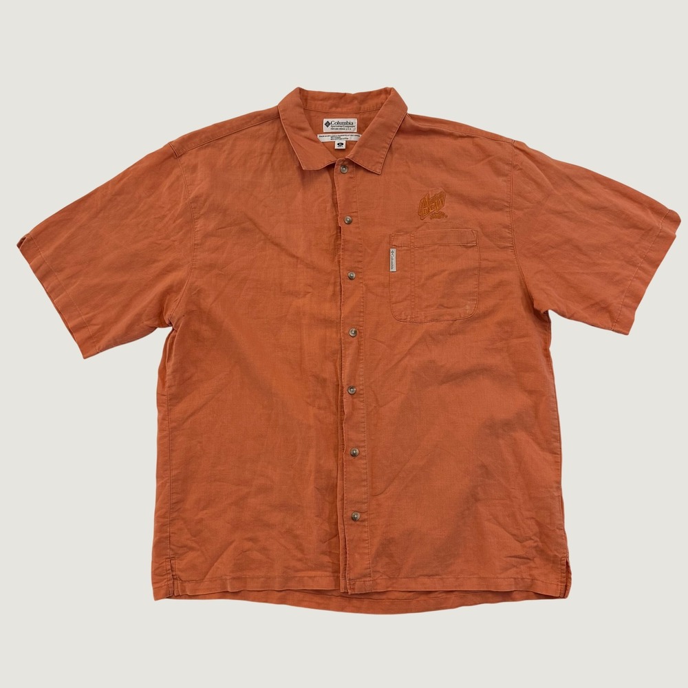 Vintage Columbia Mountain Dew Men's XL Orange Short Sleeve Button Shirt Promo